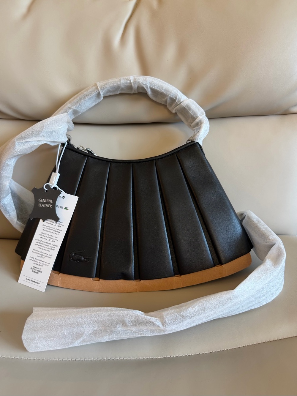 Lacoste Black Shoulder Bag with Tan Trim